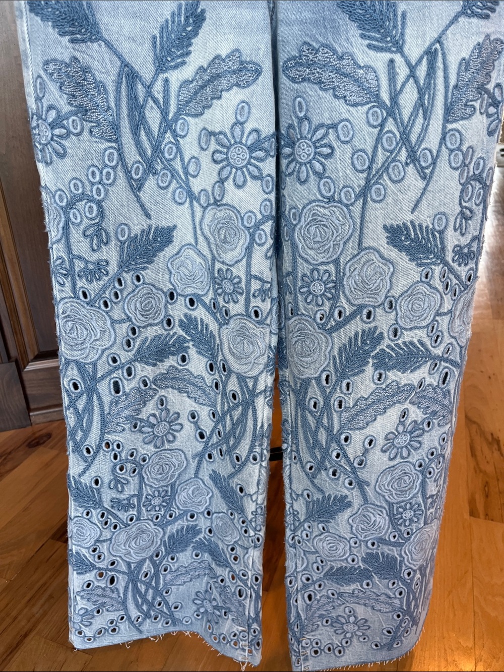 BAYEAS Light Blue Embroidered Wide-Leg Jeans - Picture 4 of 12